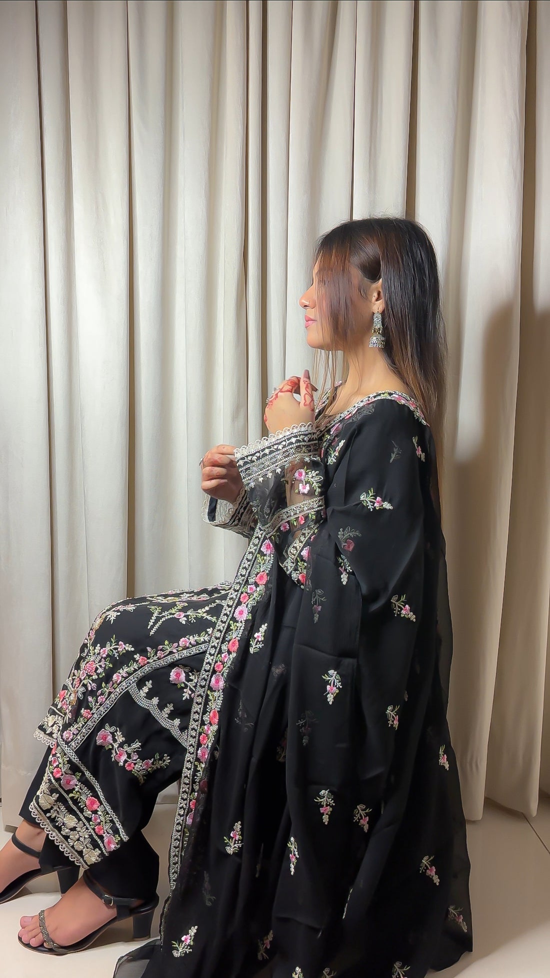 Black embroidered embellishments dress