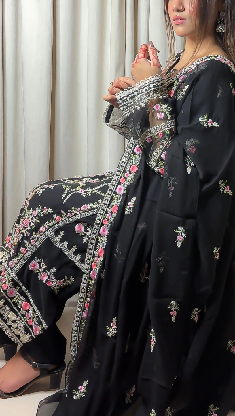 Black embroidered embellishments dress