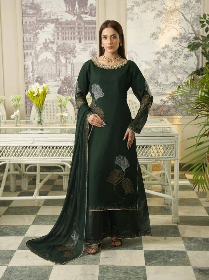 Bottle green Chiffon Iron stone Partywear