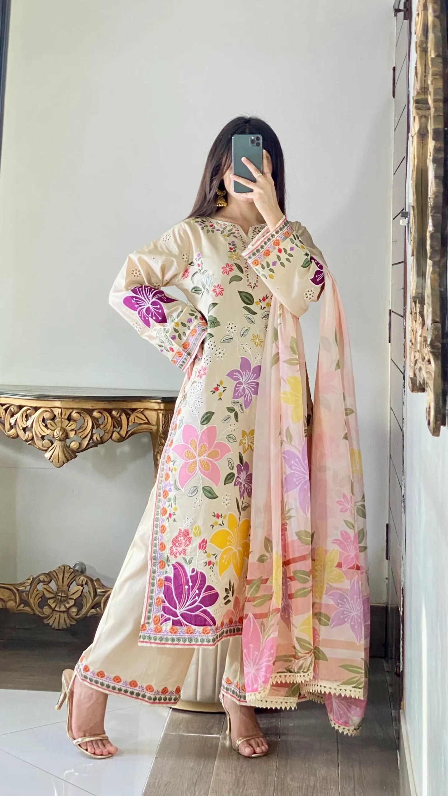 Aneelas cream multi lawn