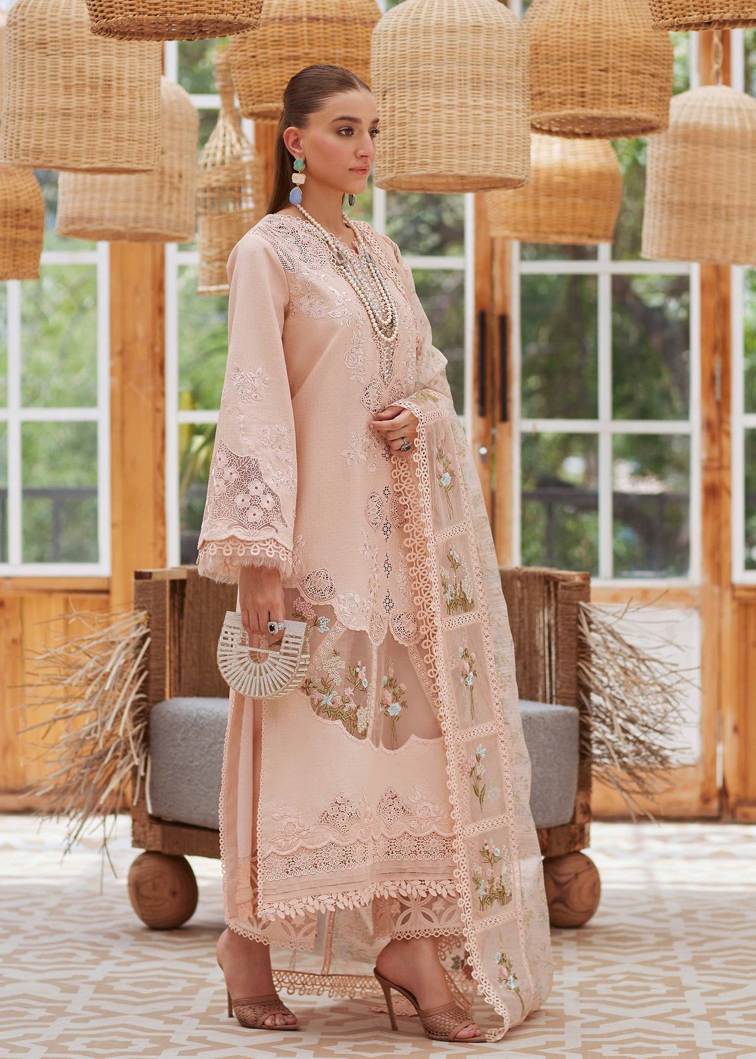 CRIMSON Peach Lawn (floral)