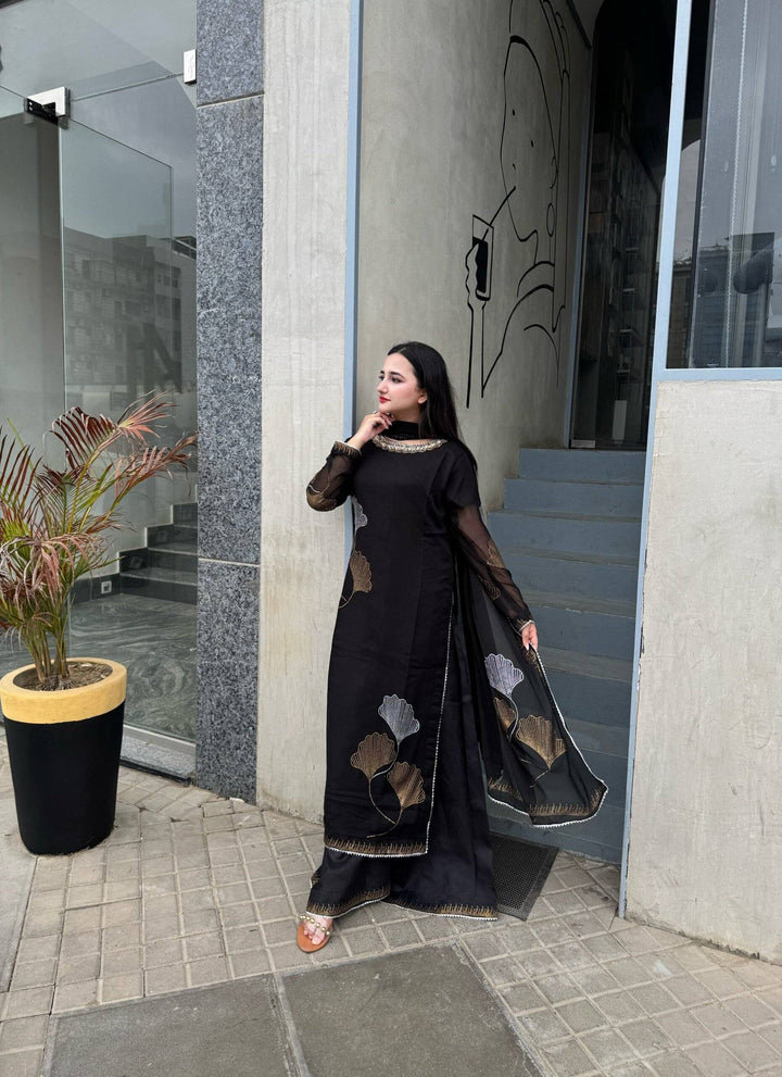 Black Chiffon Iron stone Partywear
