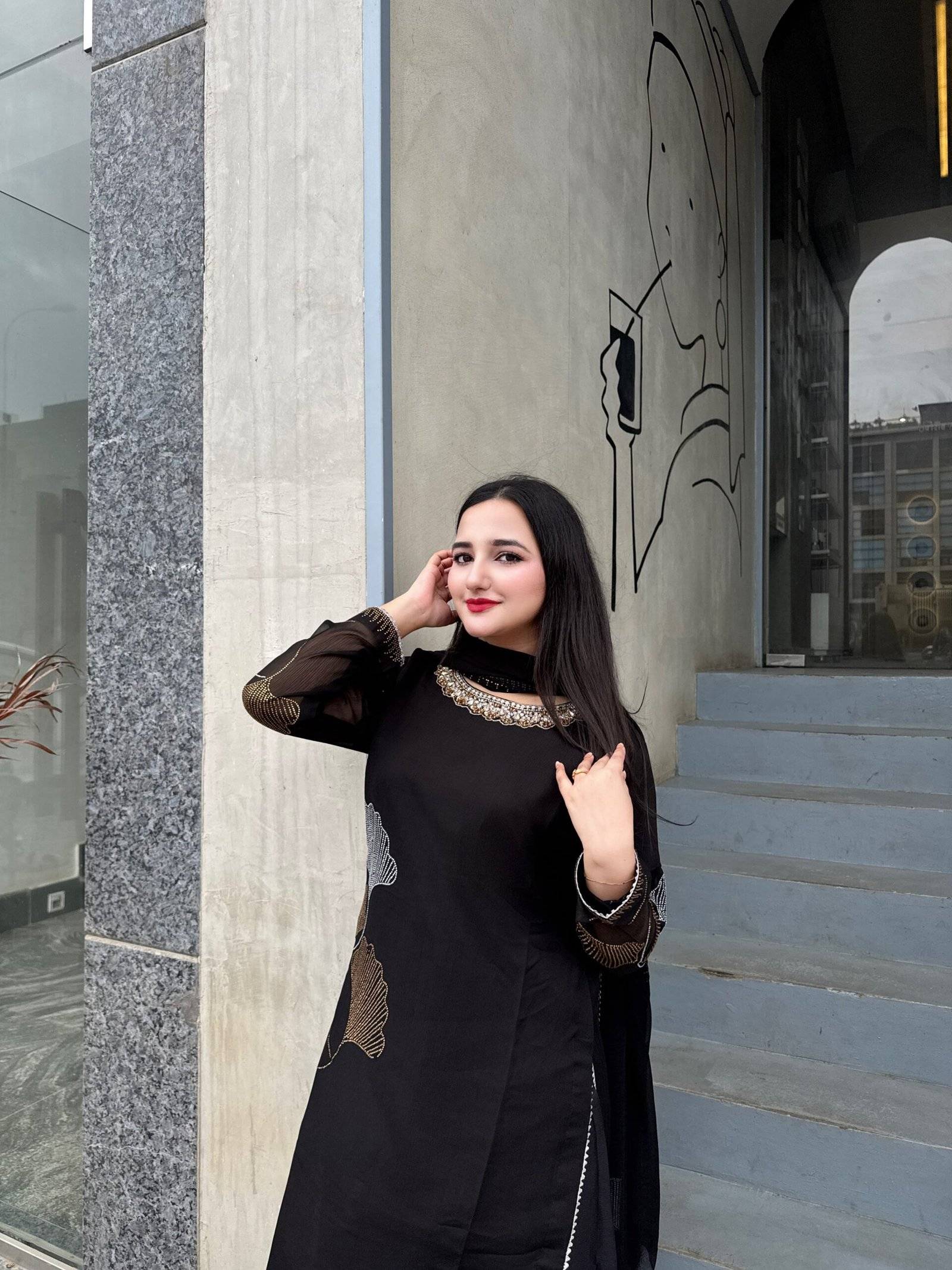 Black Chiffon Iron stone Partywear