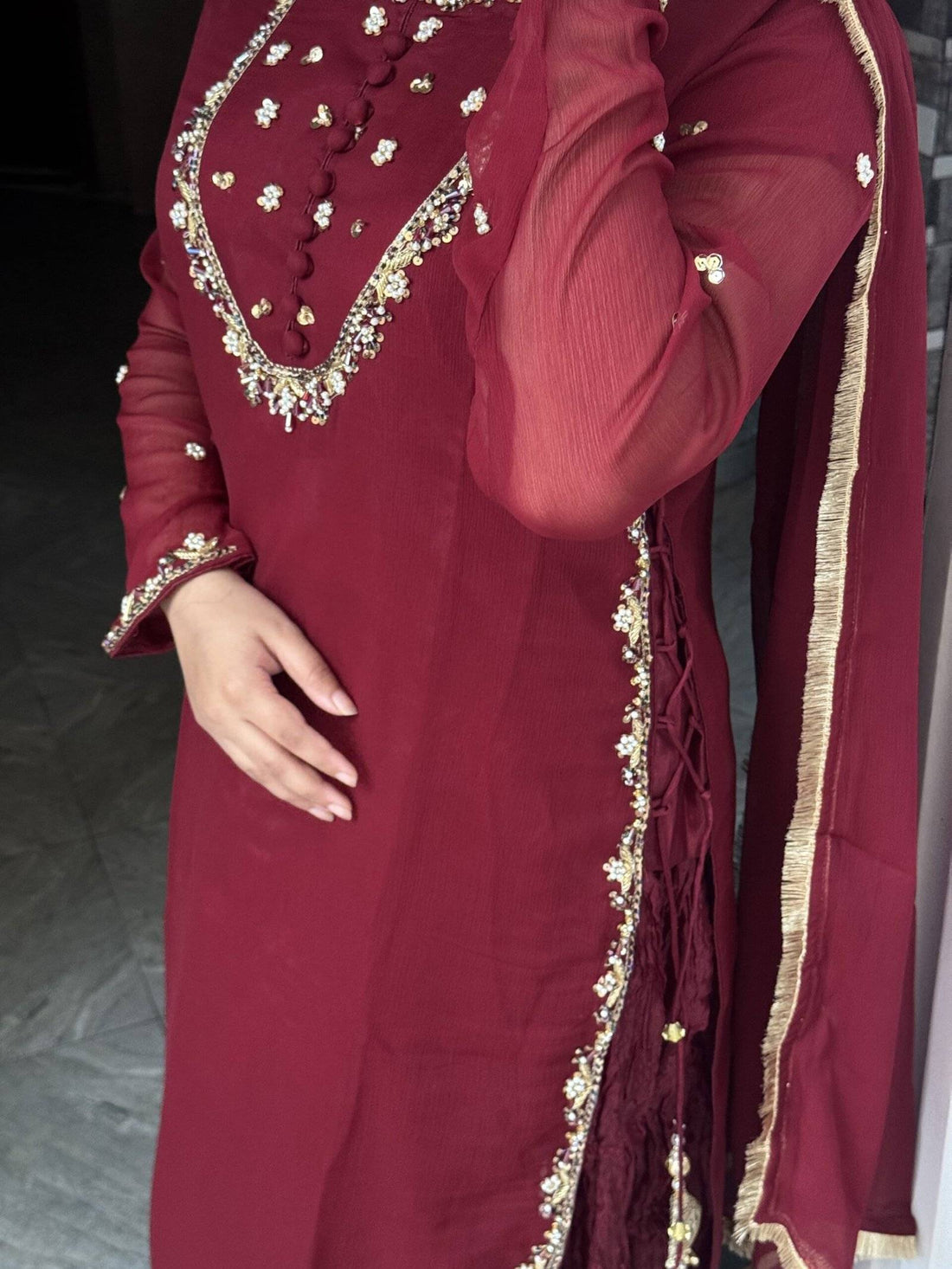 Maroon Chiffon Crush Ensemble