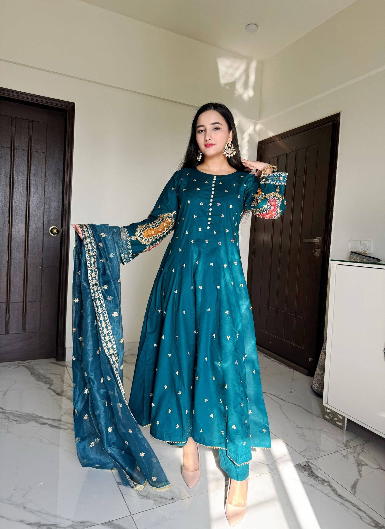 Teal Raw Silk Ensemble