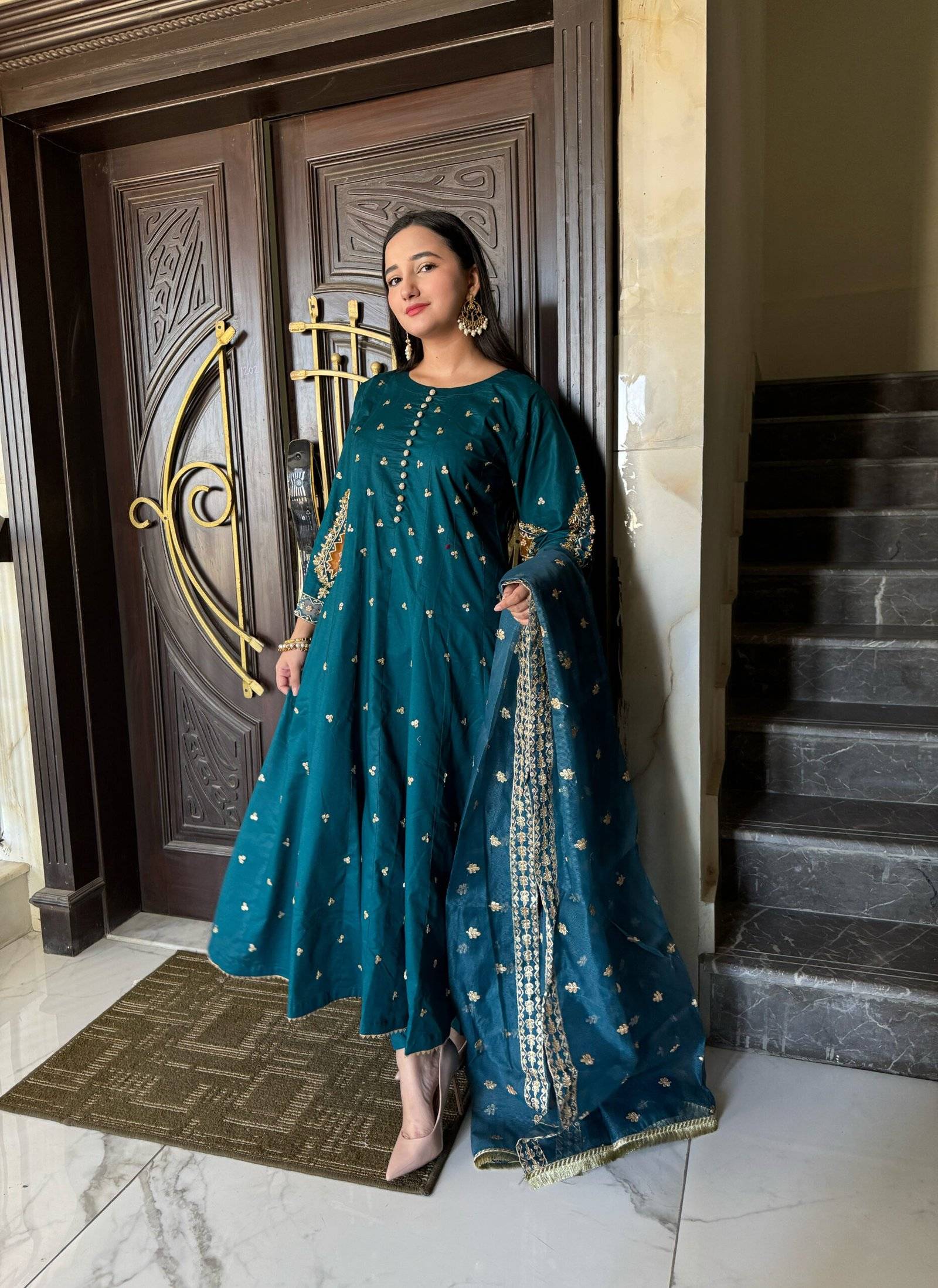 Teal Raw Silk Ensemble