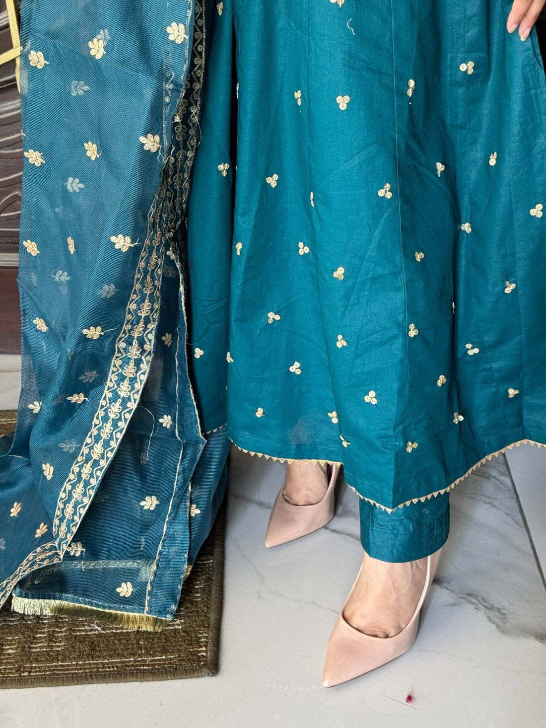 Teal Raw Silk Ensemble