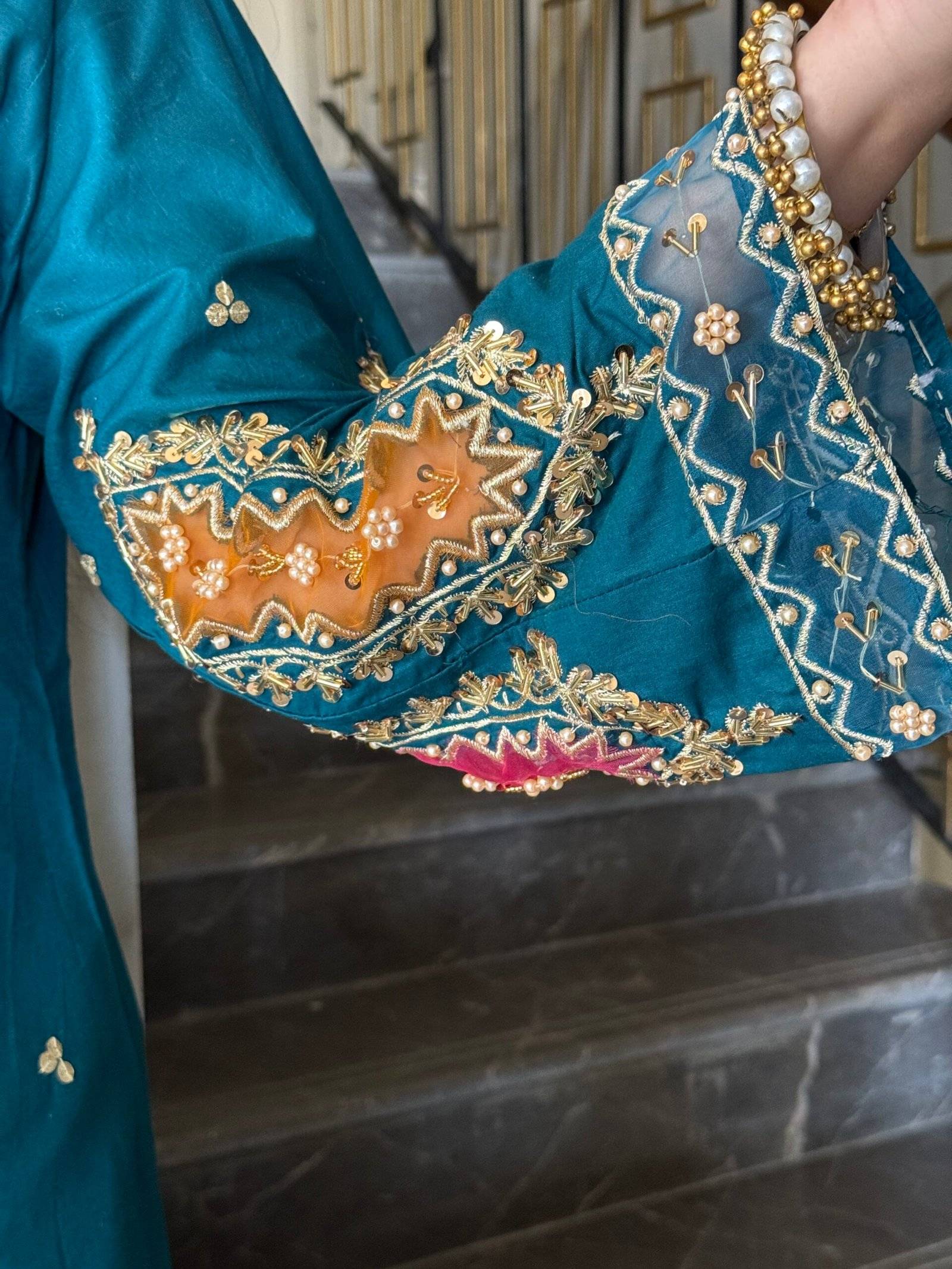 Teal Raw Silk Ensemble