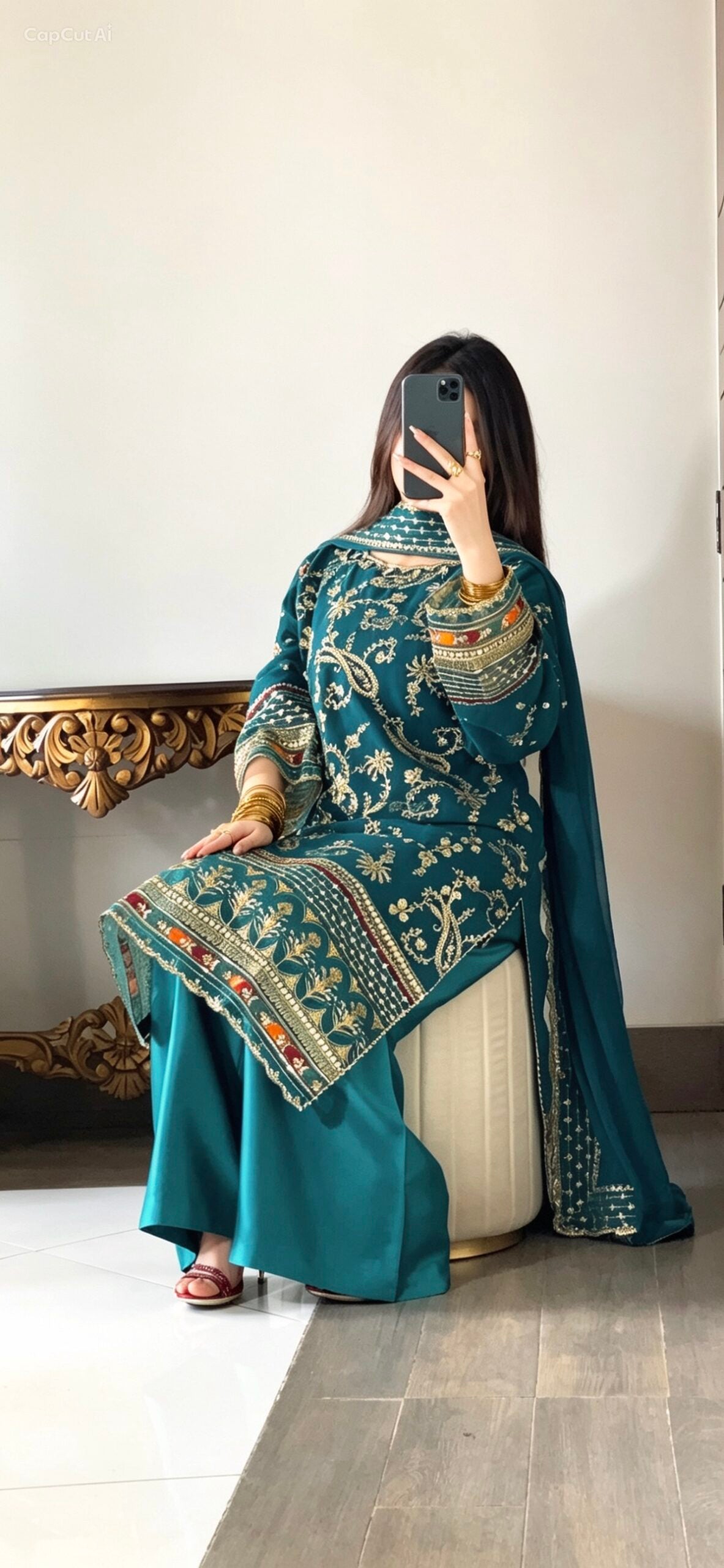Teal chiffon dress ready to wear