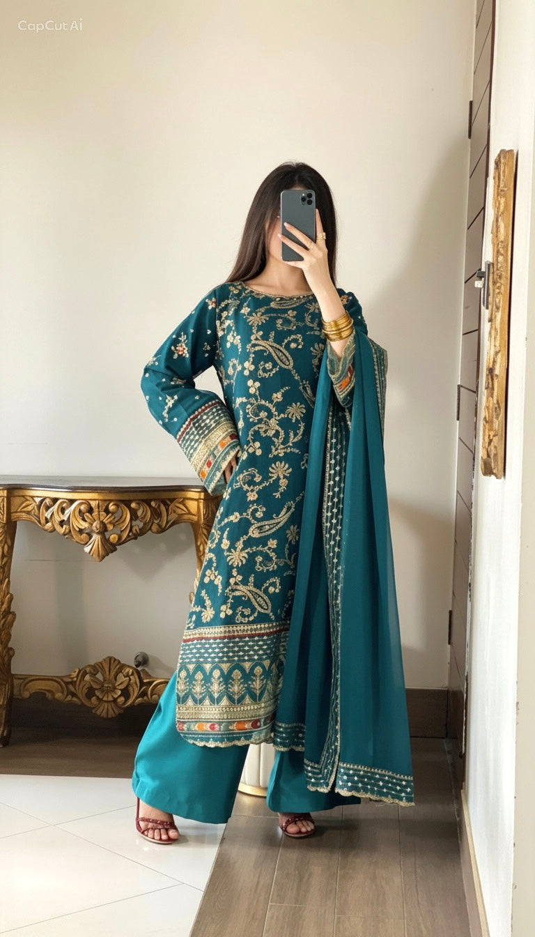 Teal chiffon dress ready to wear
