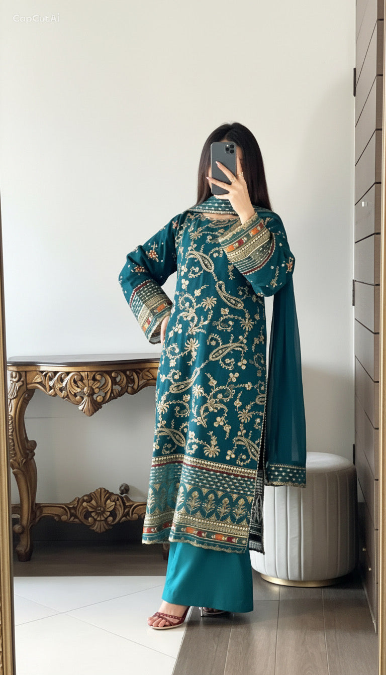 Teal chiffon dress ready to wear