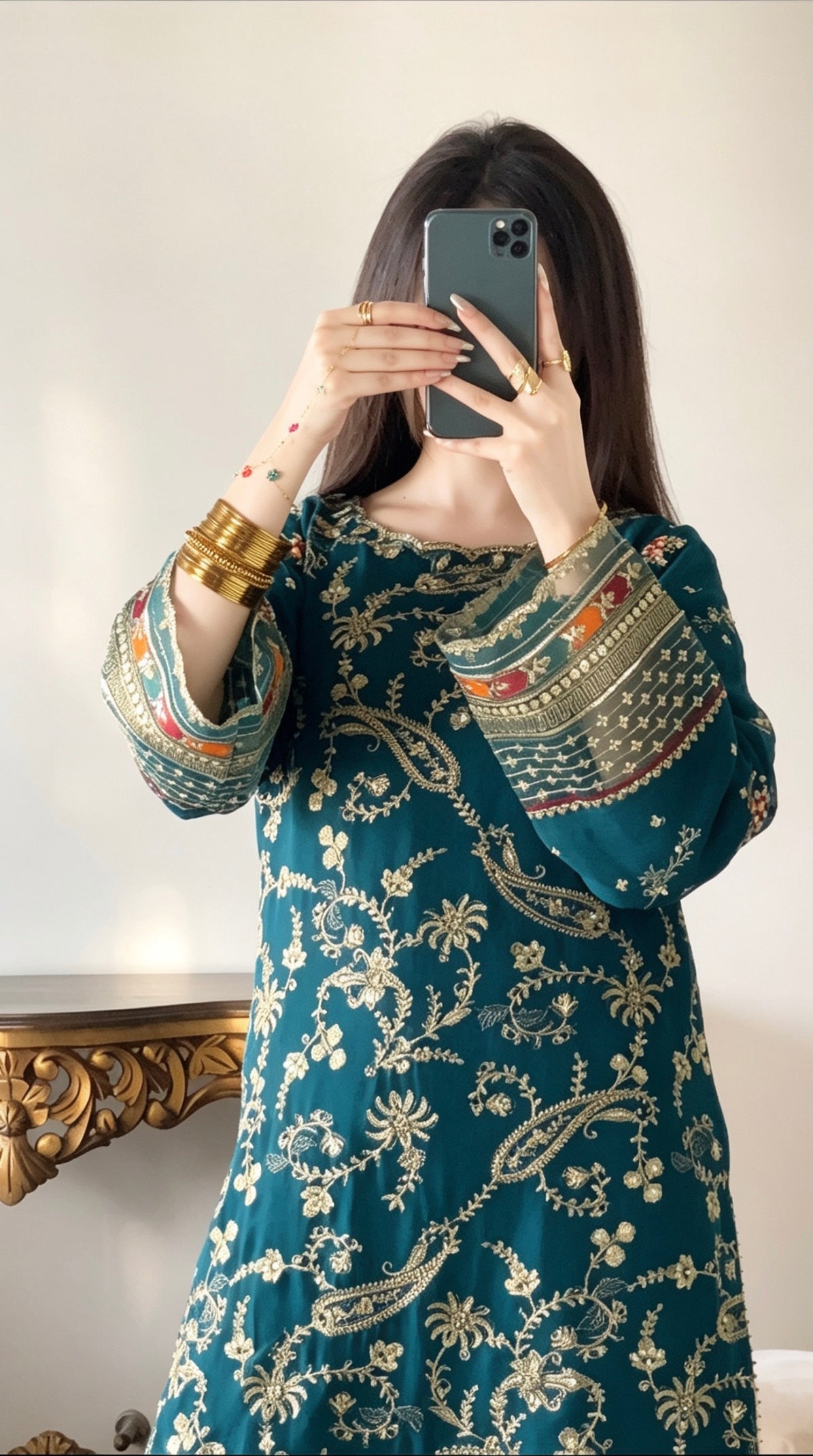 Teal chiffon dress ready to wear