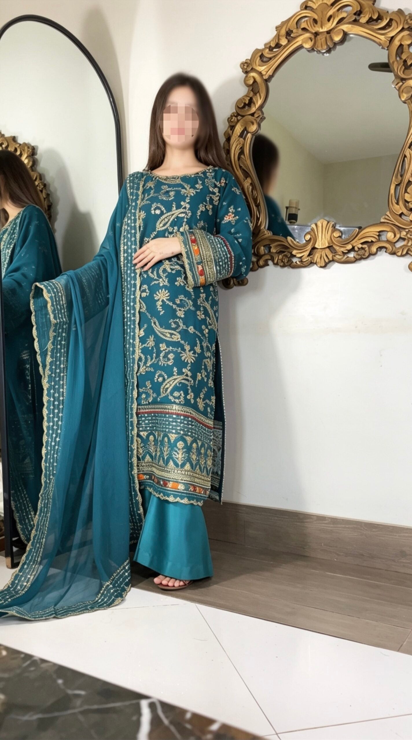 Teal chiffon dress ready to wear