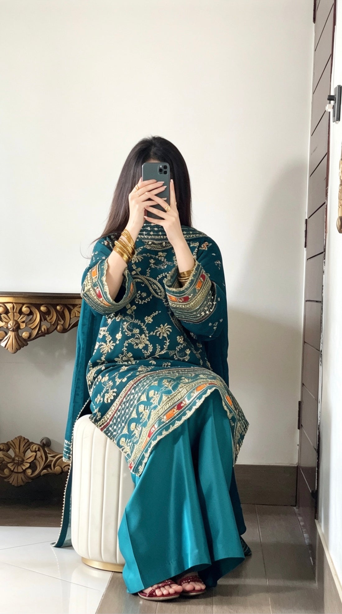Teal chiffon dress ready to wear