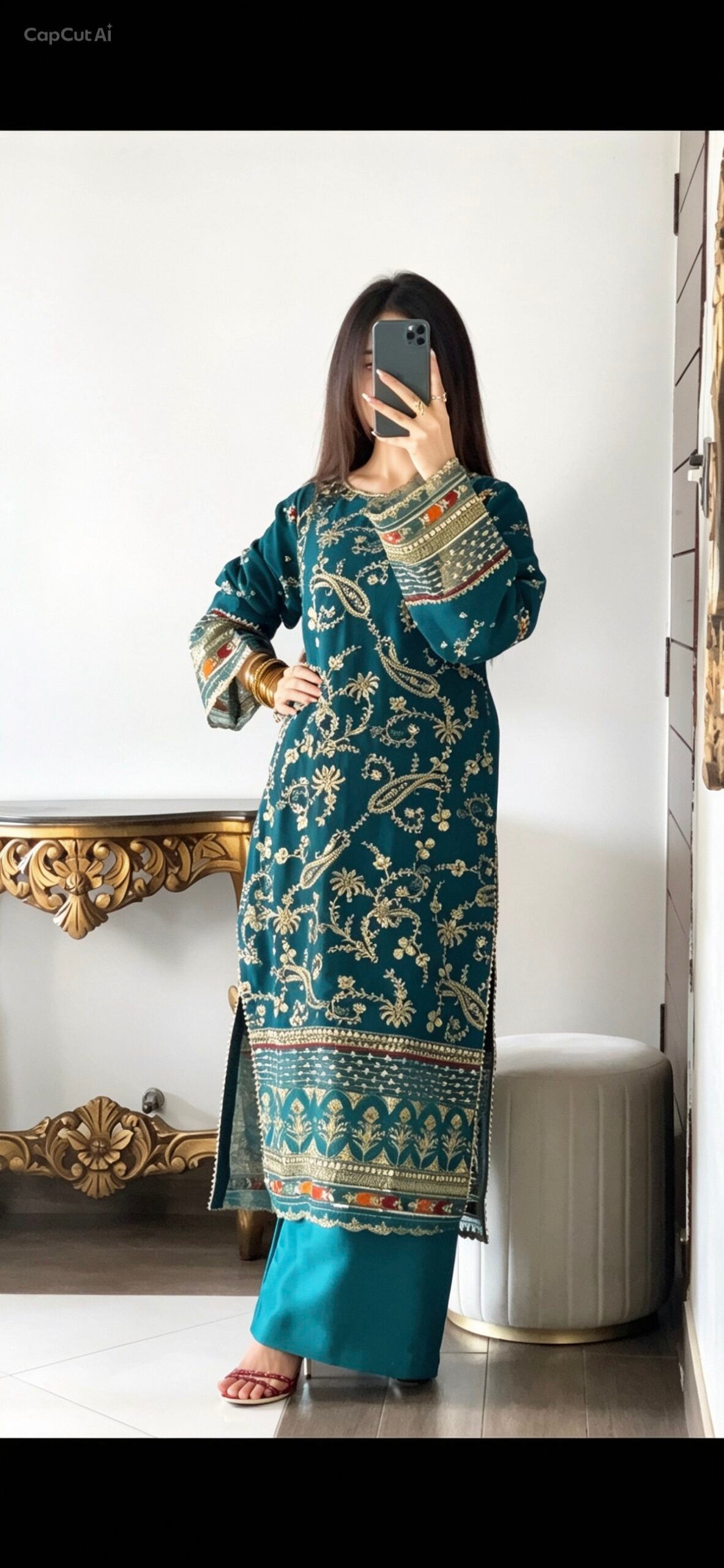 Teal chiffon dress ready to wear
