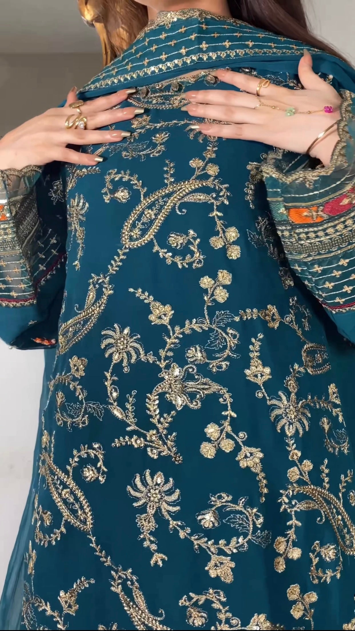 Teal chiffon dress ready to wear