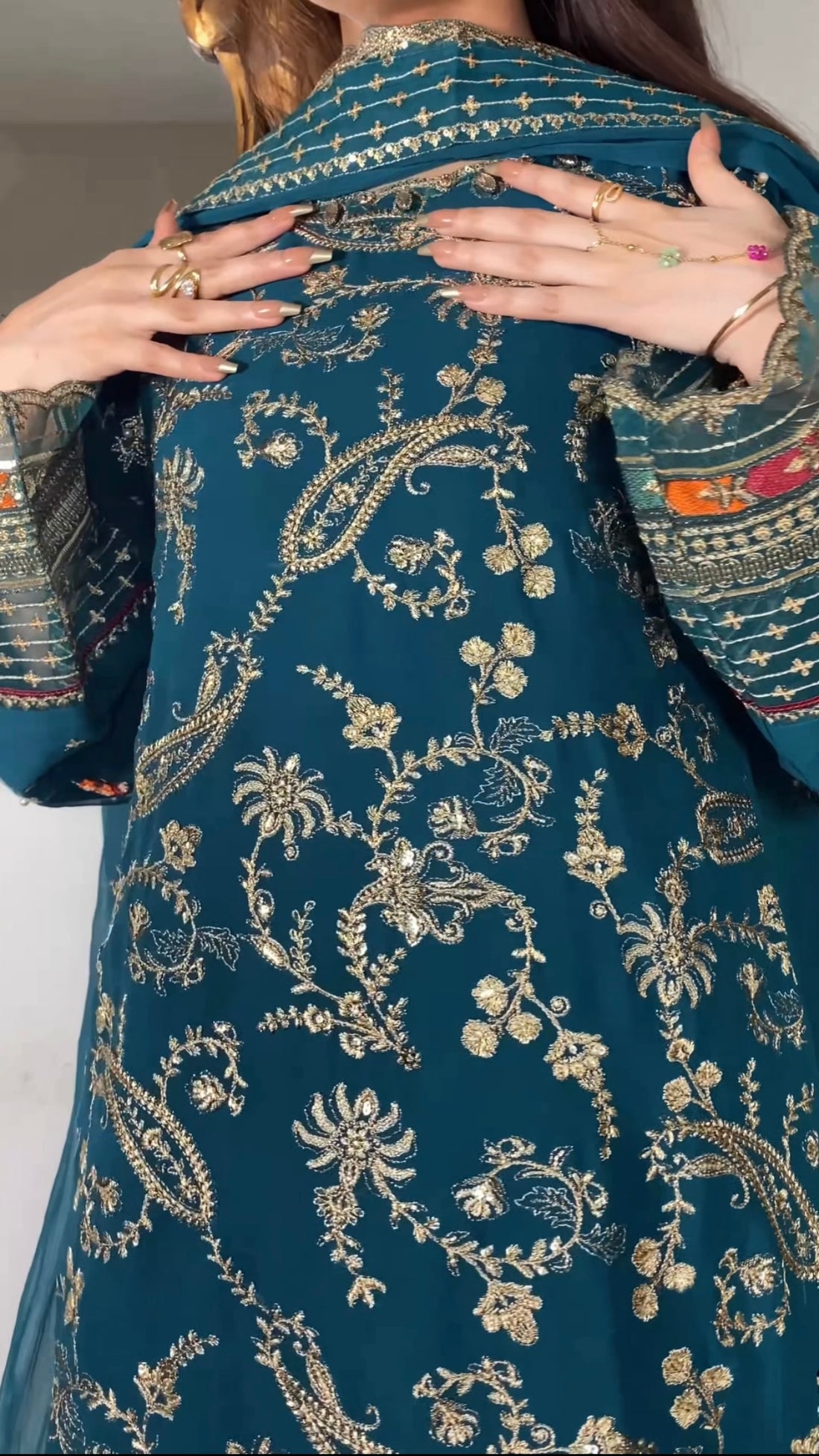 Teal chiffon dress ready to wear