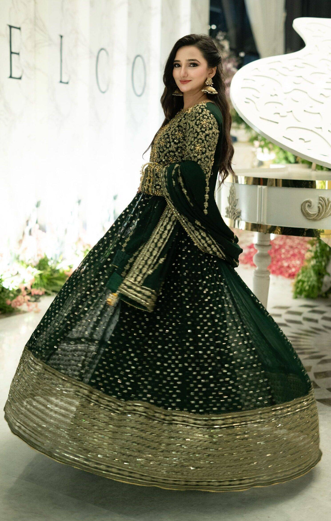 Bottle Green Chiffon Maha Maxi