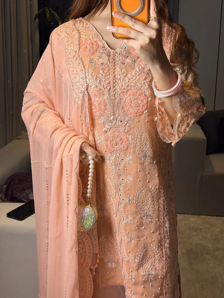 Peach pink organza pret