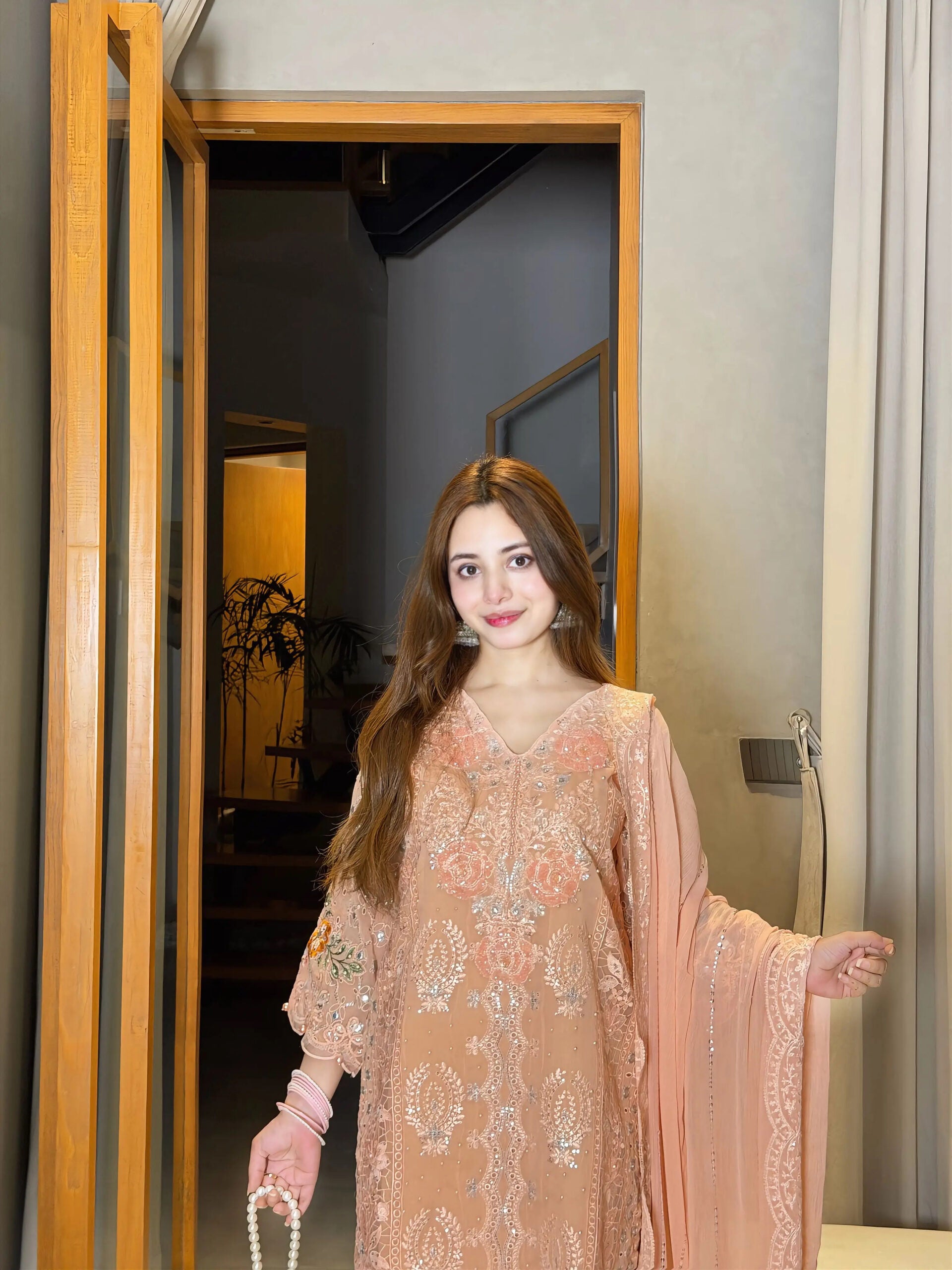 Peach pink organza pret