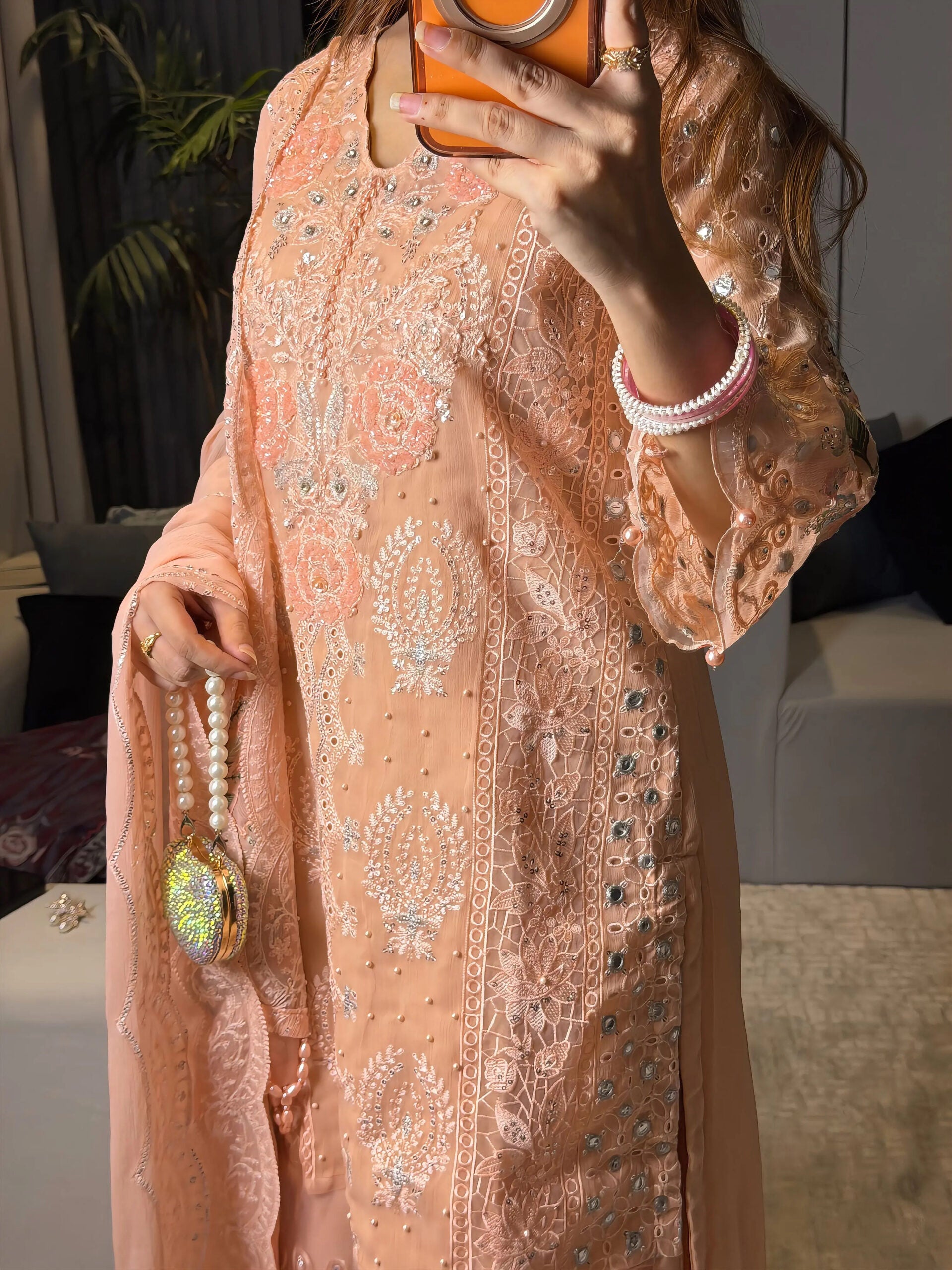 Peach pink organza pret