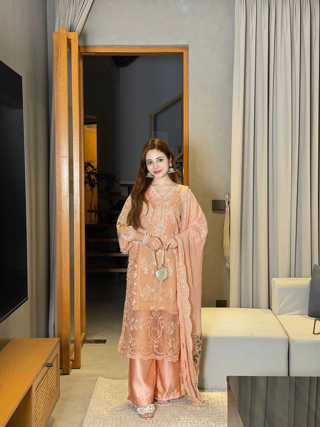 Peach pink organza pret