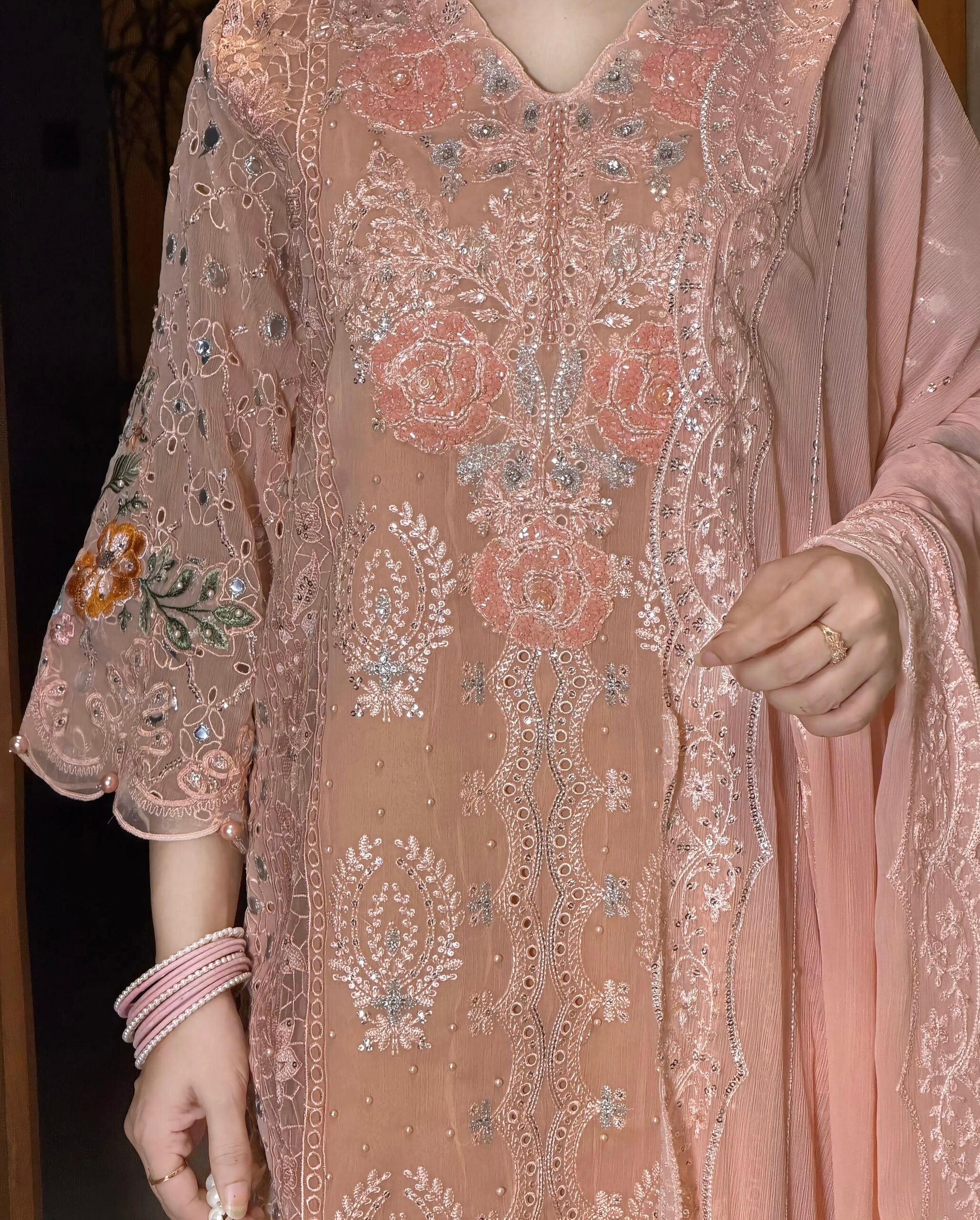 Peach pink organza pret