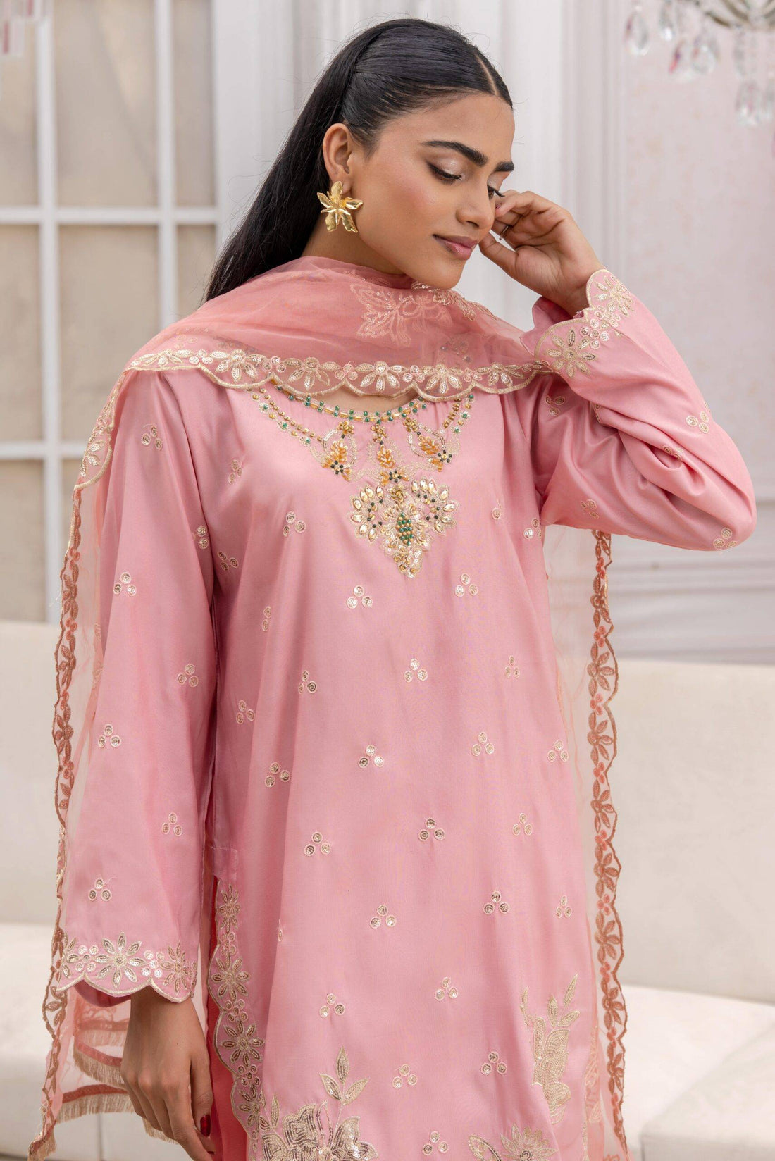 Adorable Baby Pink Cotton Silk Ensemble