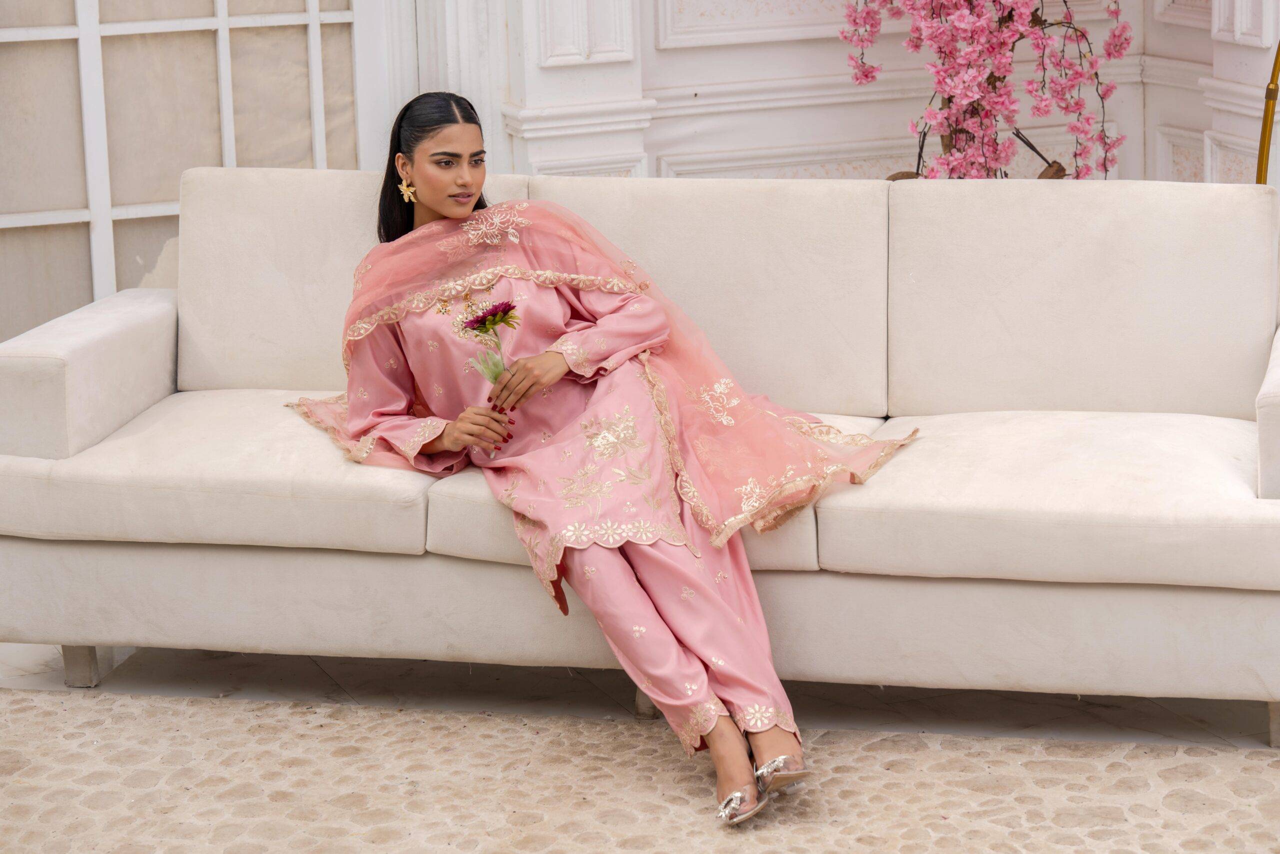 Adorable Baby Pink Cotton Silk Ensemble