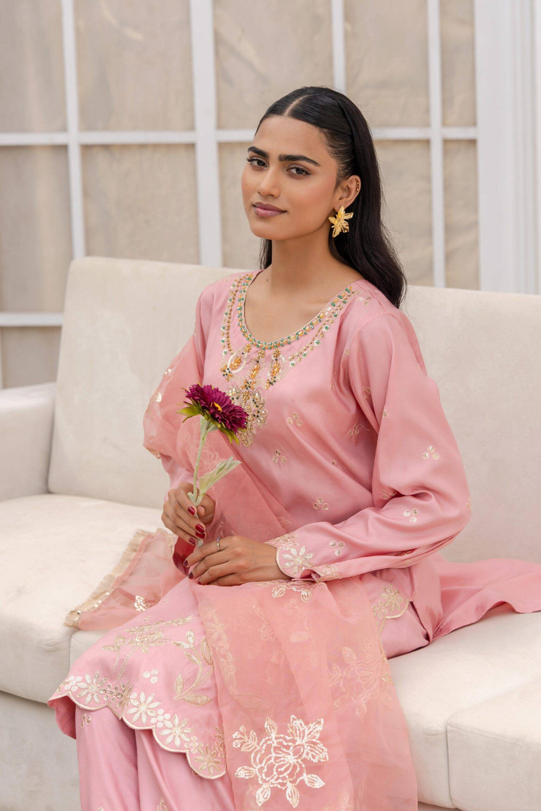 Adorable Baby Pink Cotton Silk Ensemble