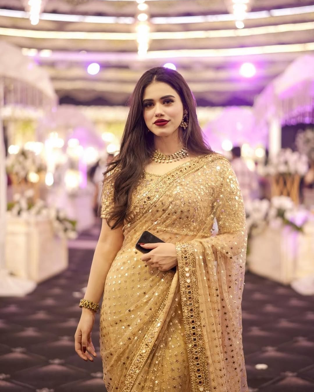 ALINA AMIR SAREE - MIRROR GOLD