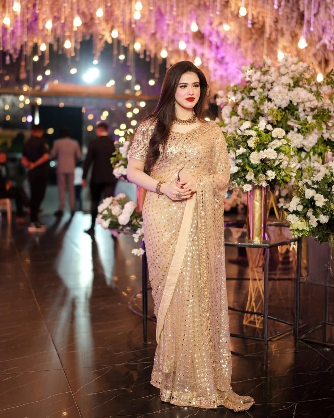 ALINA AMIR SAREE - MIRROR GOLD