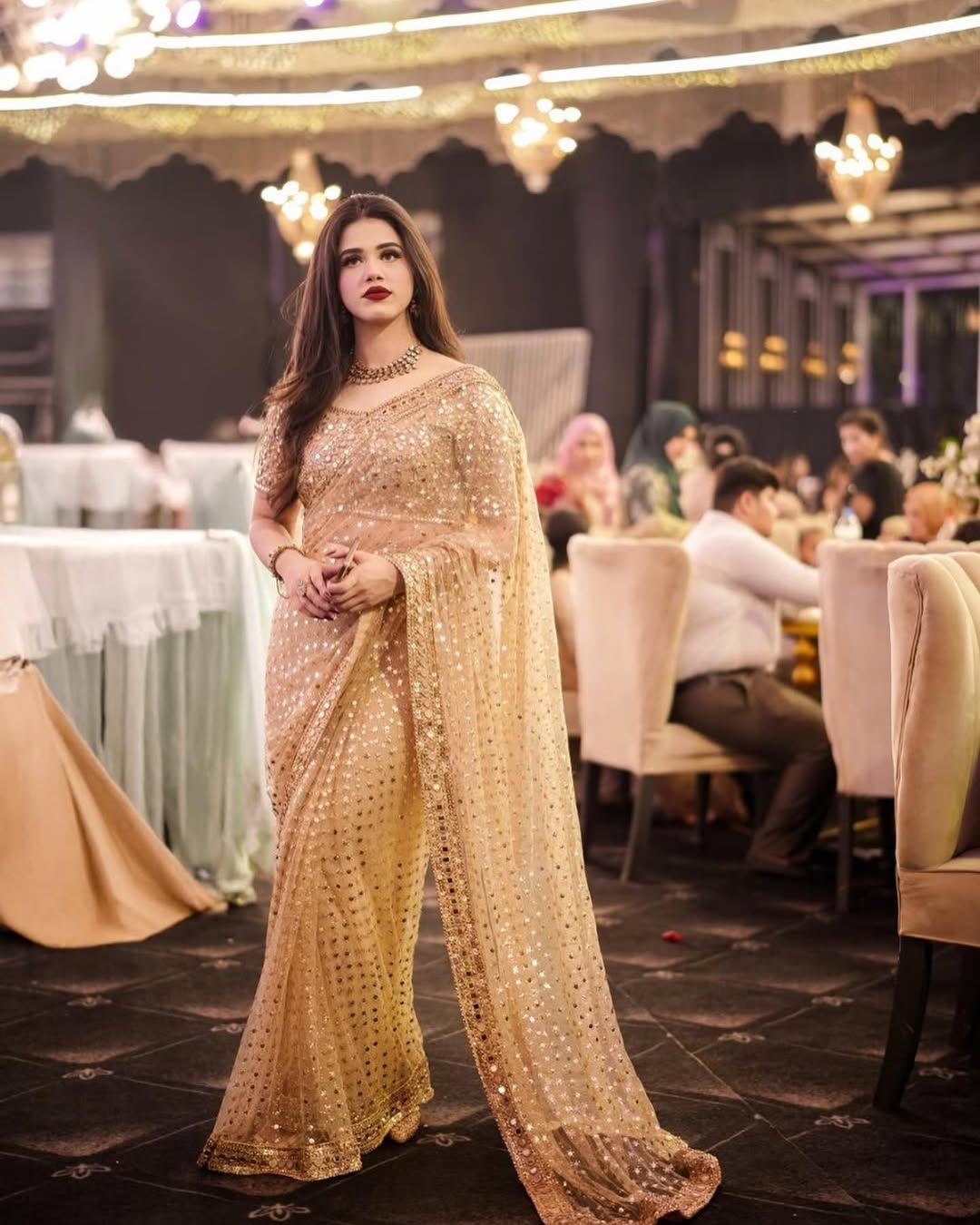 ALINA AMIR SAREE - MIRROR GOLD