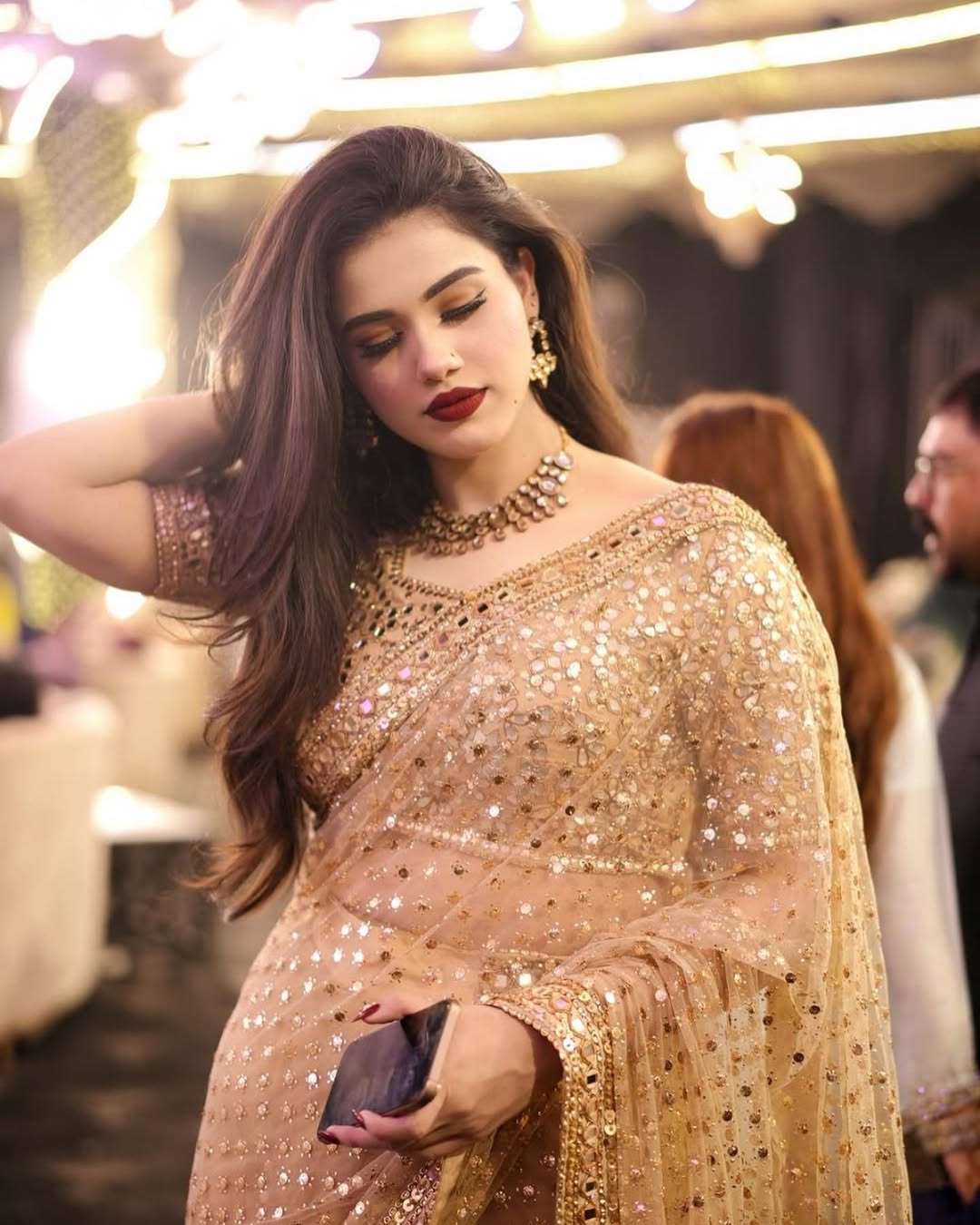 ALINA AMIR SAREE - MIRROR GOLD