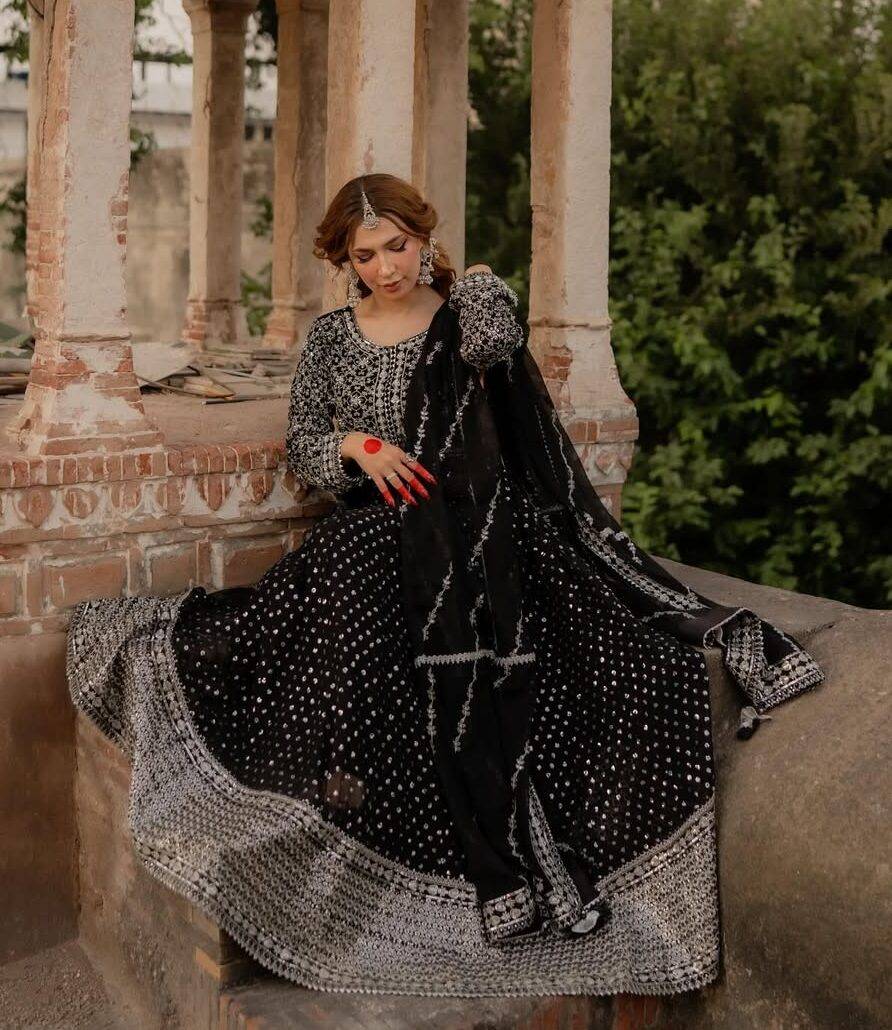 Black Silver Chiffon Maha Maxi
