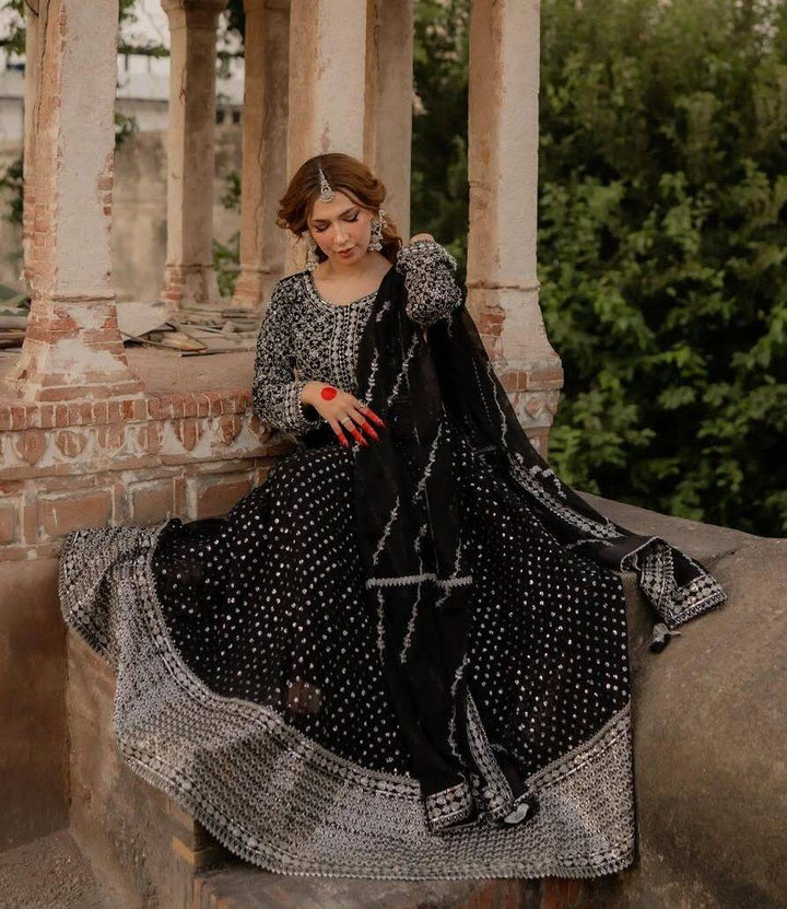 Black Silver Chiffon Maha Maxi