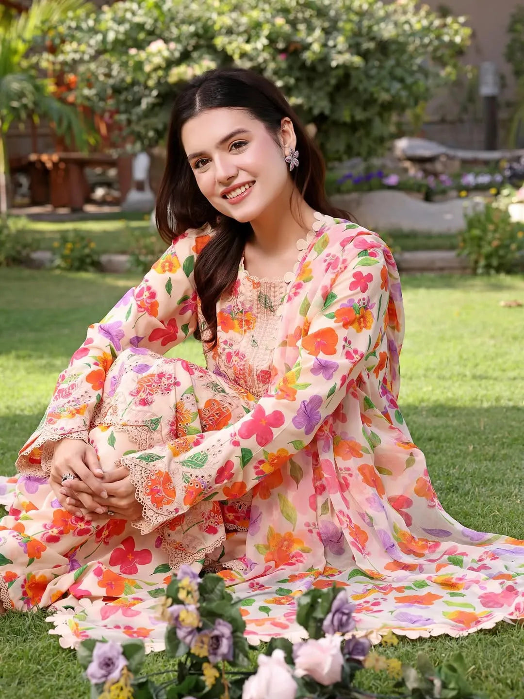 Aneelas Lawn | oranges flory