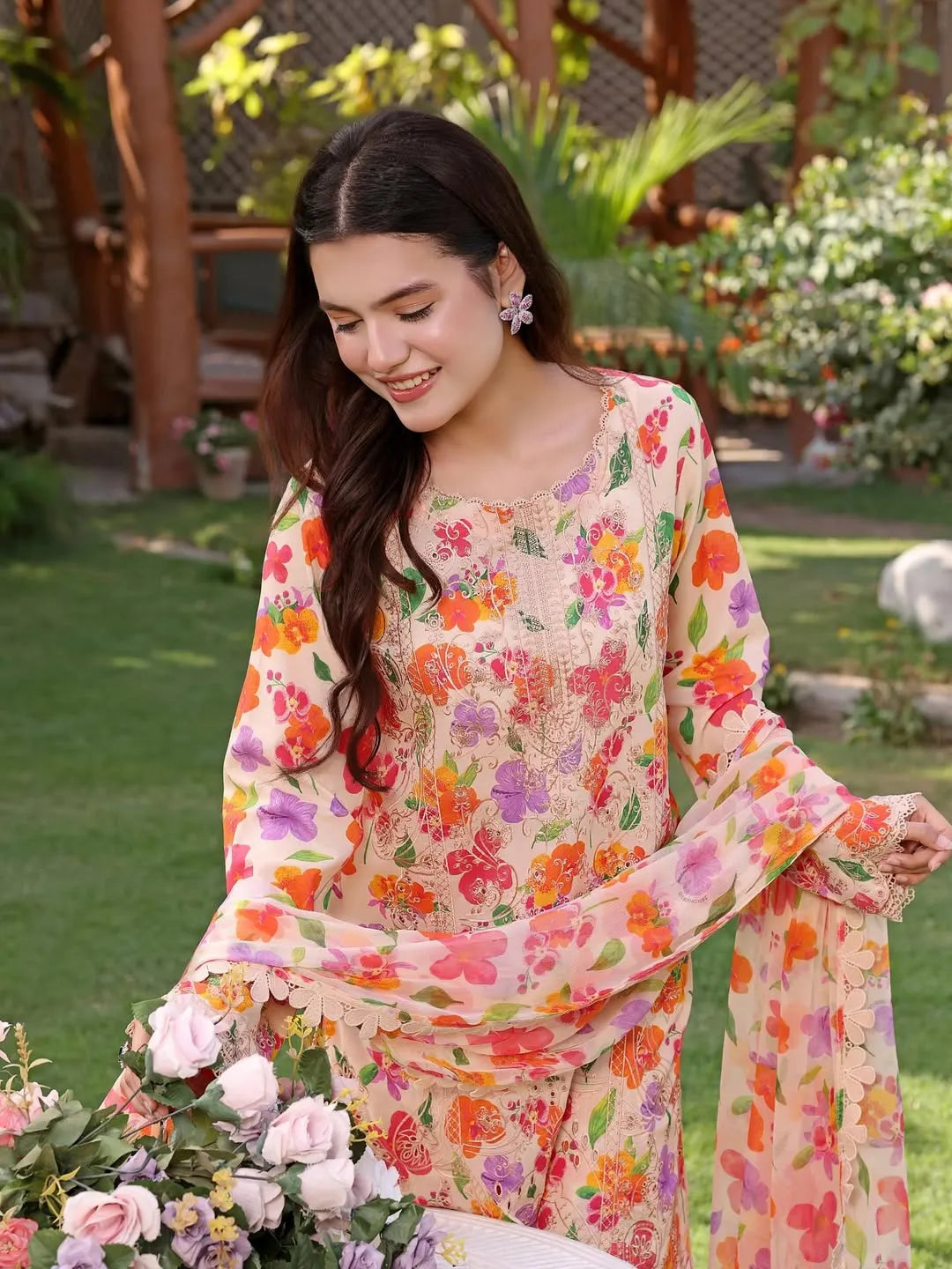 Aneelas Lawn | oranges flory