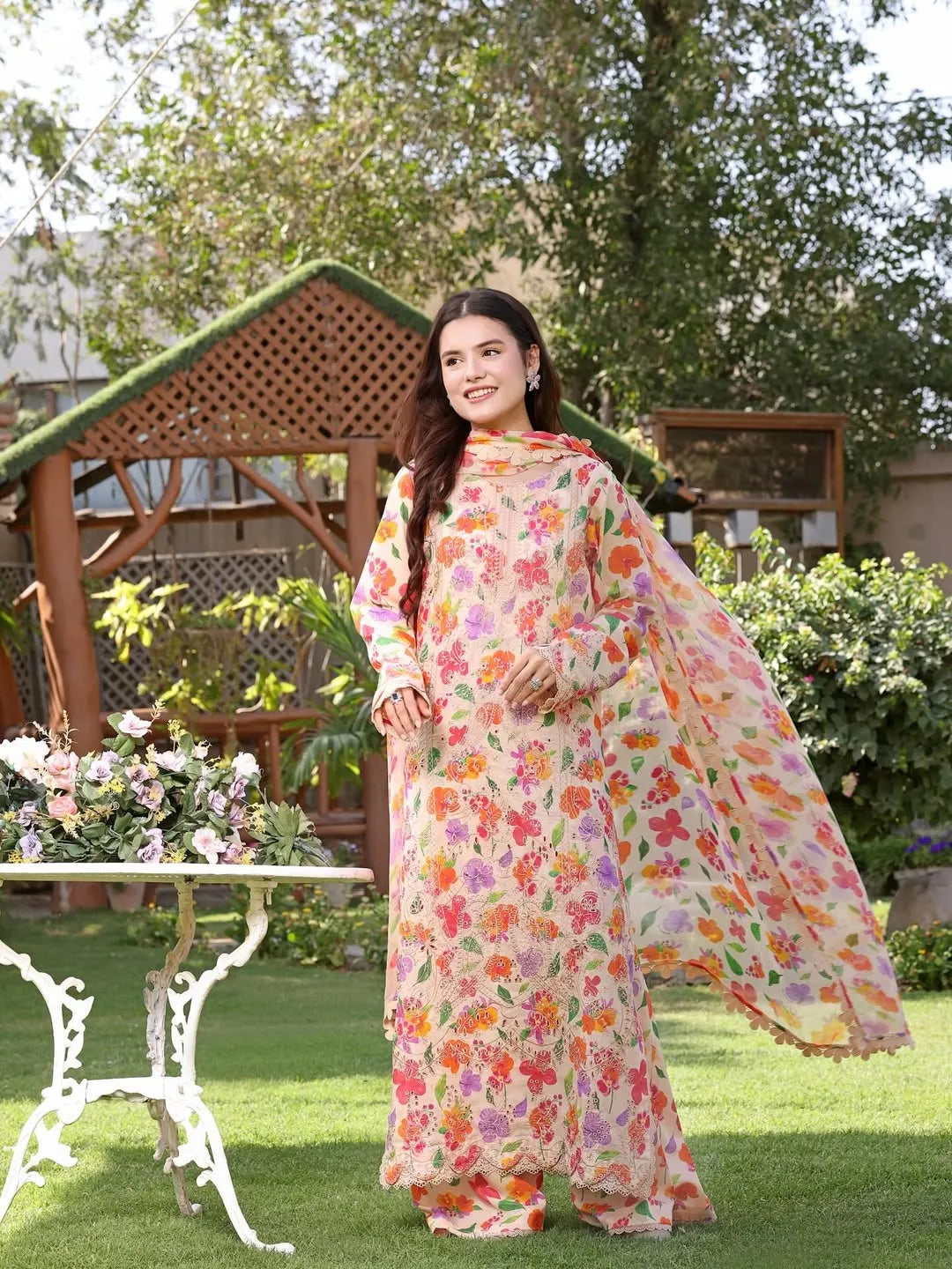 Aneelas Lawn | oranges flory