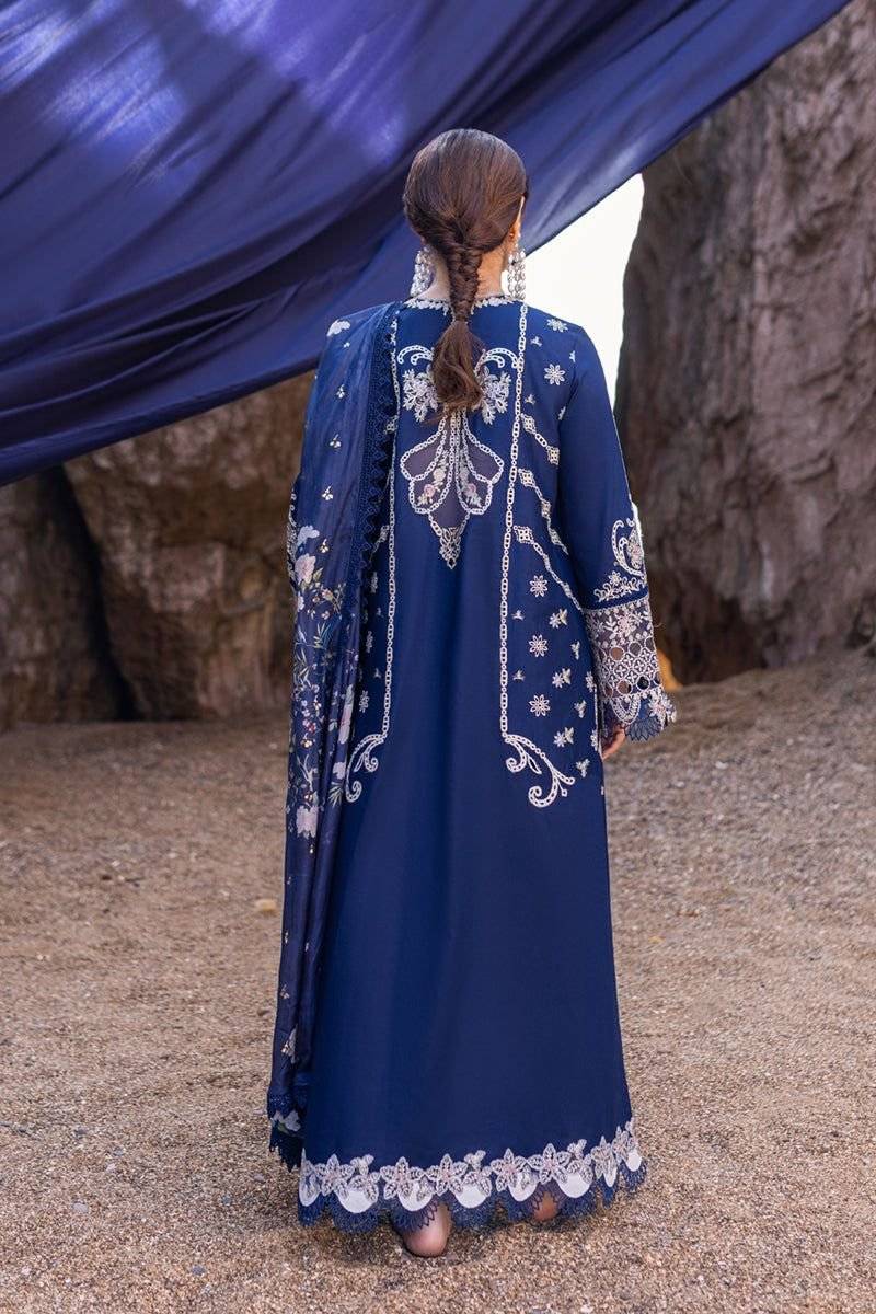 Qalamkar sahil kinare lawn 24 Ink blue