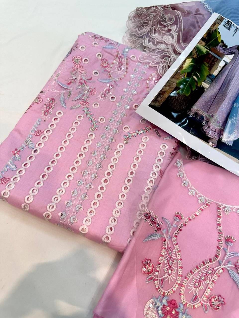 Qalamkar Lawn Pastel pink