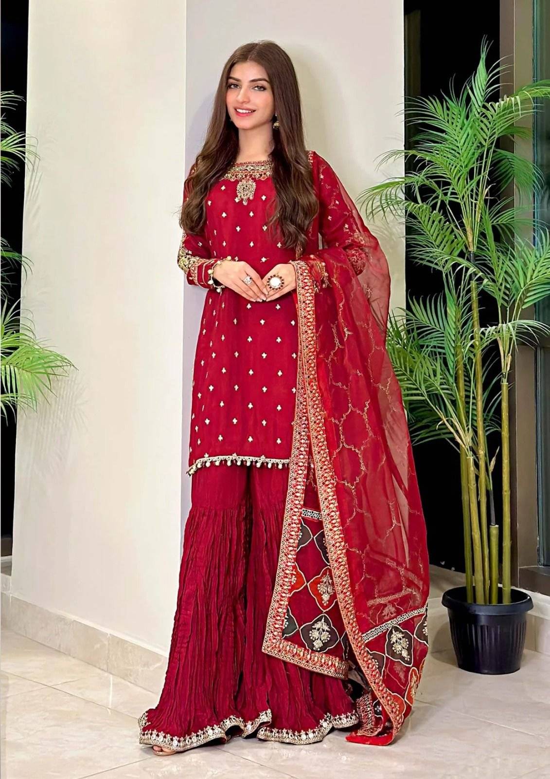 M.B Raw Silk Dark Red