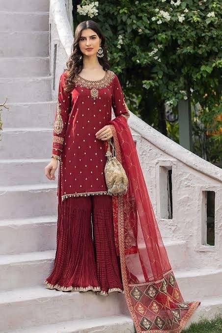 M.B Raw Silk Dark Red