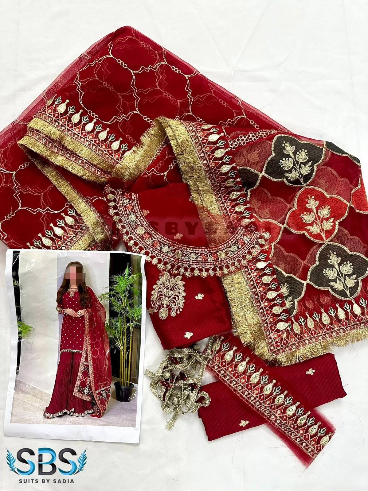 M.B Raw Silk Dark Red