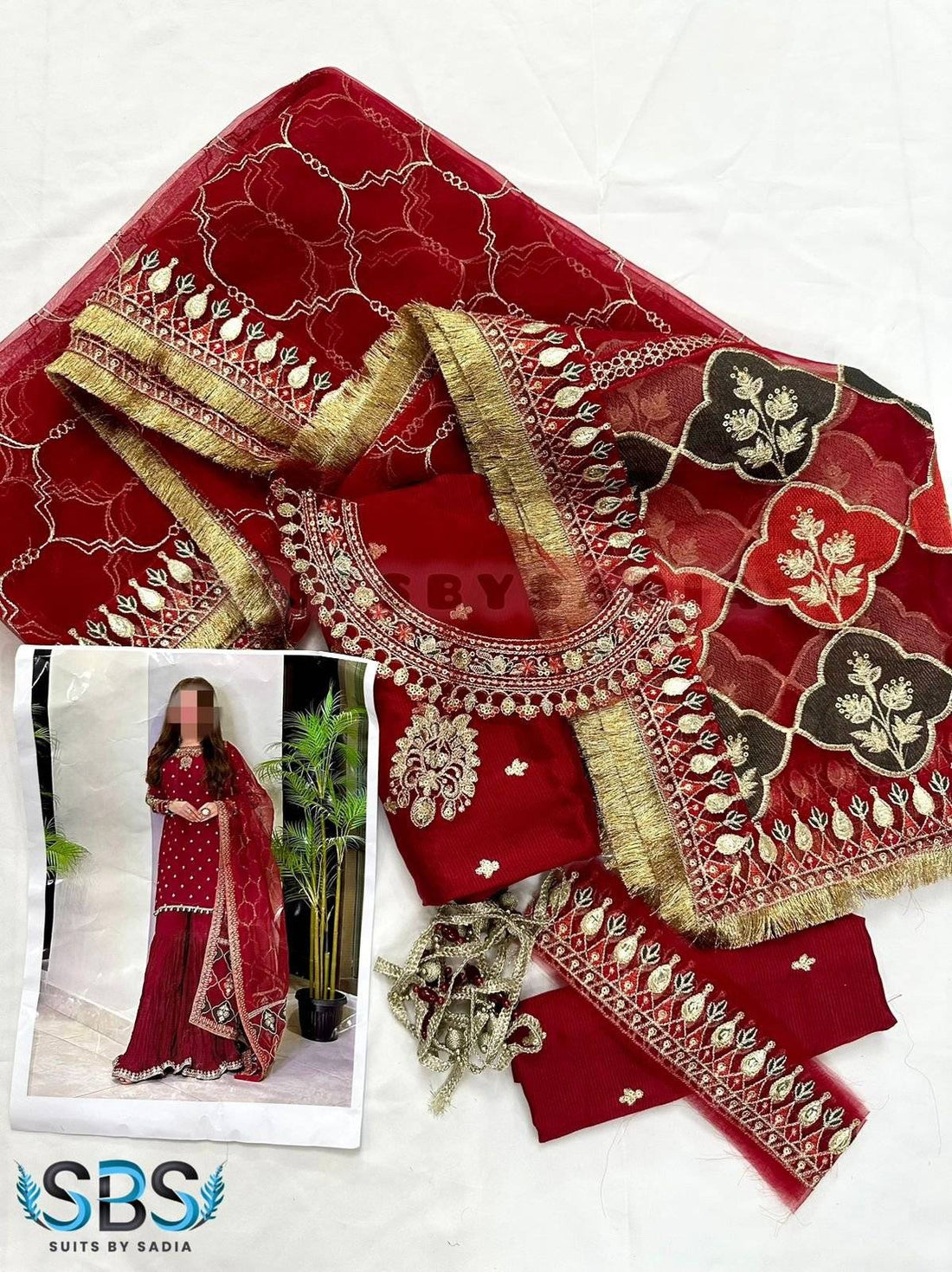 M.B Raw Silk Dark Red