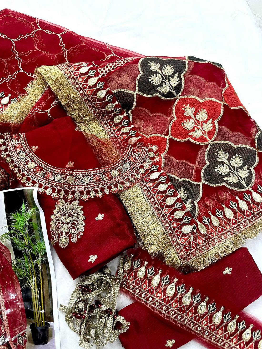 M.B Raw Silk Dark Red