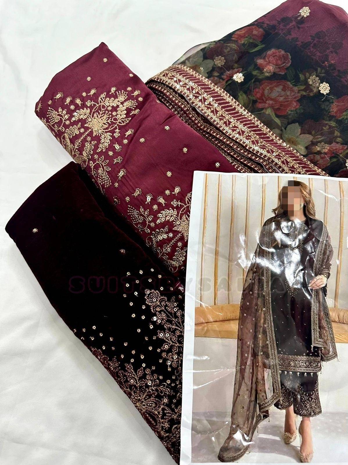 Jazmin Digital Maroon velvet