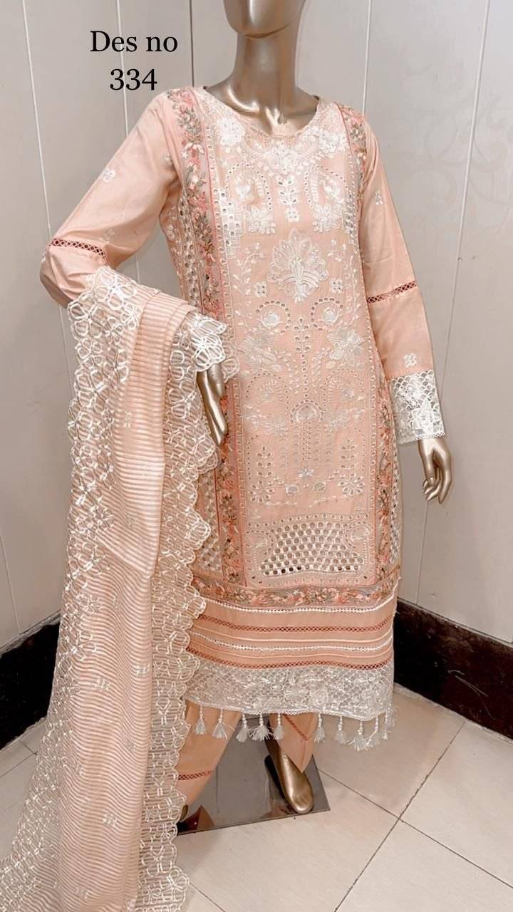 PEACH 3 PC SHIFFLE LAWN IN READY TO WEAR