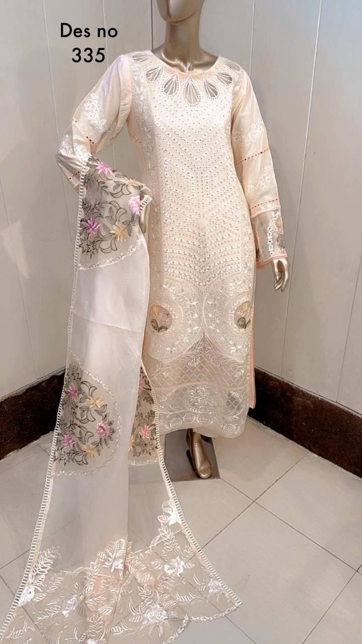 PEACH 3 PC SHIFFLE LAWN IN READY TO WEAR