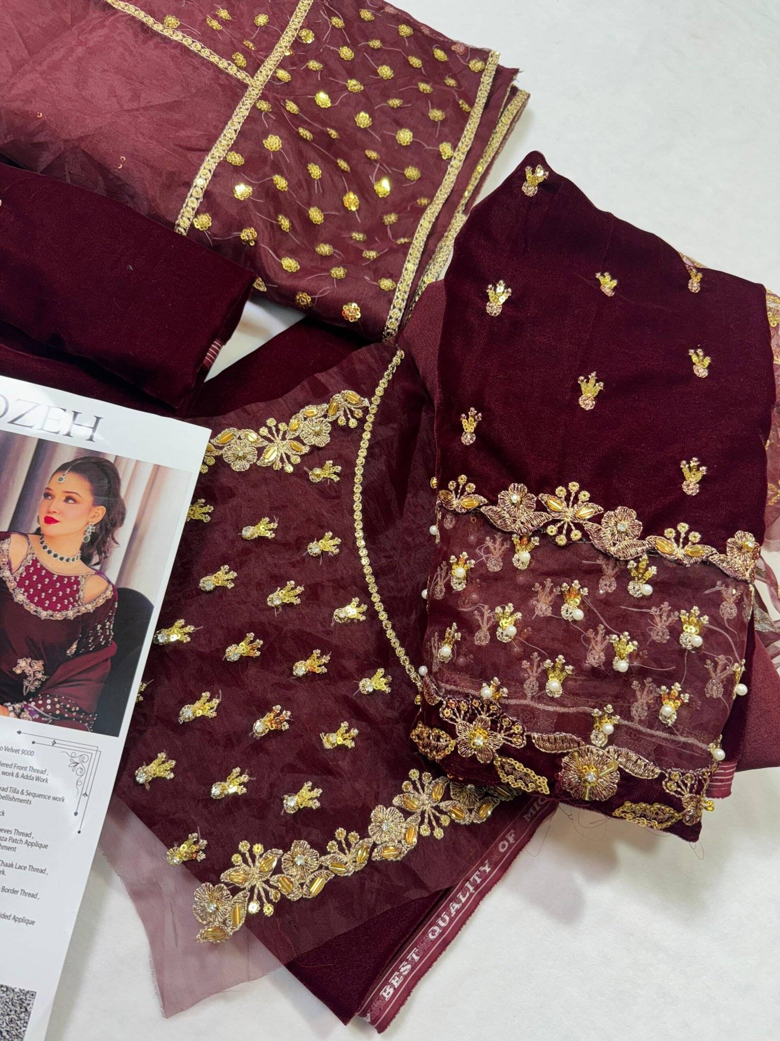 DESIGNER VELVET IN MEHROON
